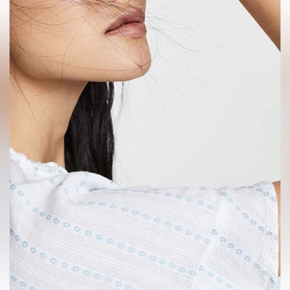 PAIGE Ari White and Light Blue Cotton Dress large - Picture 8 of 11